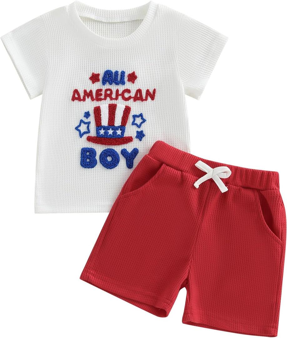 Toddler Baby Boy 4th of July Outfit American Flag Embroidery Waffle Knit T Shirt Shorts Set Patriotic Clothes (6-12 Months, Colorful) Toddler Baby Boy 4th of July Outfit American Flag Embroidery Waffle Knit T Shirt Shorts Set Patriotic Clothes (6-12 Months, Colorful)