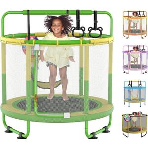 LANGXUN 60" Trampoline for Kids, 5ft Toddler Mini 6-in-1 Trampoline Indoor Outdoor with Swing, Basketball Hoop, Dart Board, Rings, Christmas Toys Birthday Gifts for Girls Boys