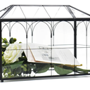 LargeBlack and Glass Card Box for wedding with Lock and Slot - Wedding Envelope Card Holder for Reception Clear Lock Box with Key Geometric Handmade Vintage Card Box for Wedding Party (Large-Black)