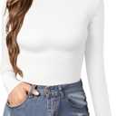 MANGOPOP Women's Mock Turtle Neck Slim Fit Long Sleeve Shirts Fall Fashion Tight Tops Basic Tee Winter Undershirt (02 White)