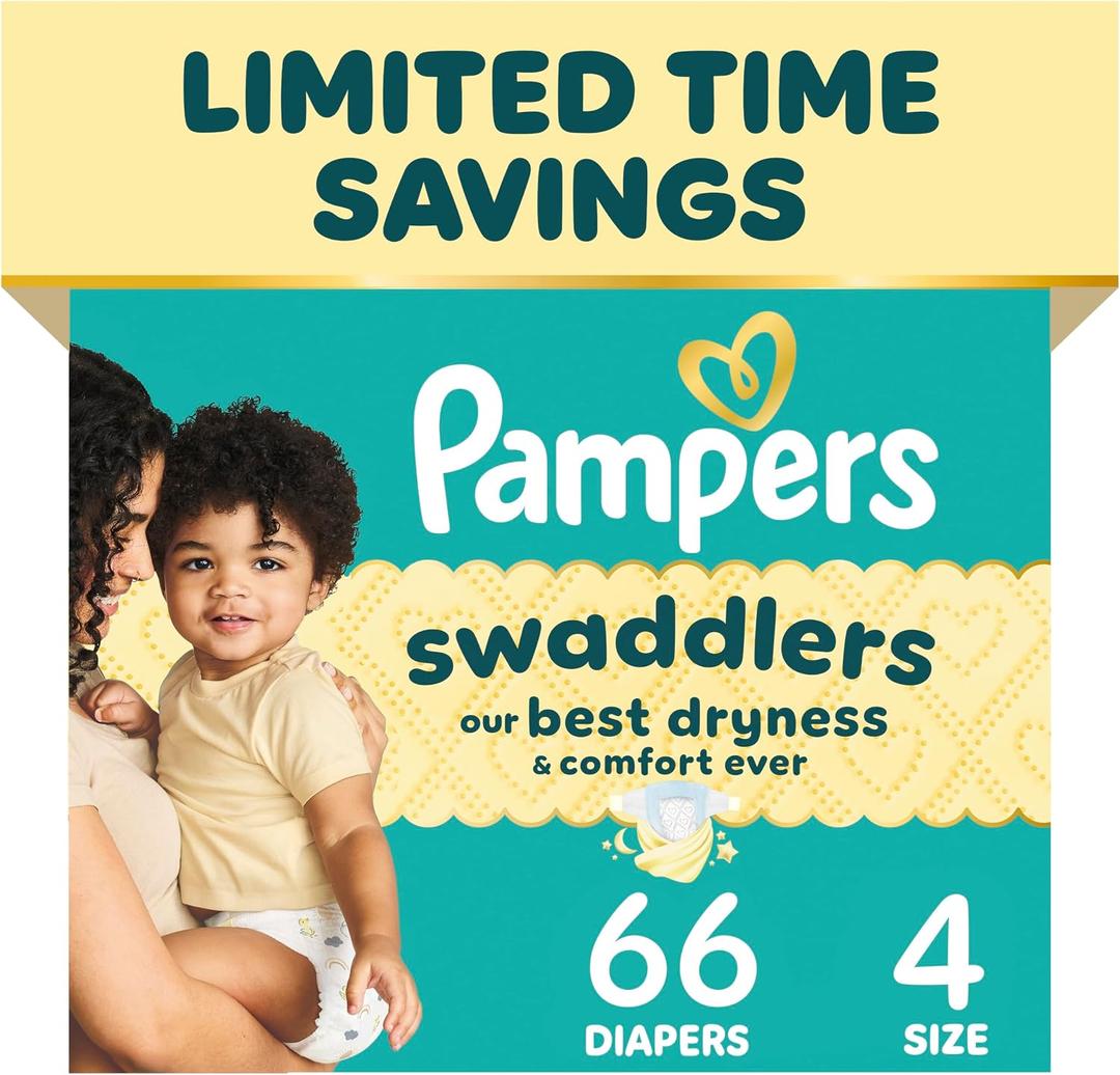 Pampers Swaddlers Diapers, Size 4 (15-34 lbs), 66 Count, Absorbent, Keeps Baby Dry and Comfortable, Skin Safe Disposable Baby Diaper
