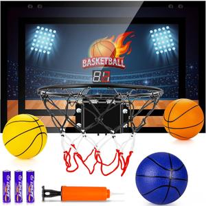 TREYWELL Indoor Basketball Hoop Boys Gifts for Teens and Adults Door Room Basketball Hoop Mini Hoop with Electronic Scoreboard, 3 Balls and Batteries Basketball Toys for 8 9 10 11 12