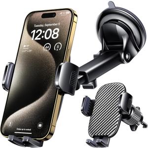Qifutan Car Phone Holder Mount Phone Mount for Car Windshield Dashboard Air Vent Universal Hands Free Automobile Cell Phone Holder Fit for iPhone Smartphone Camera Mounts Carbon Fiber