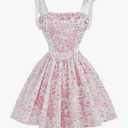 SHENHE Girl's Floral Corset Dress Lace Up Tie Shoulder Smocked Fit and Flare Flowy Sundress, XS