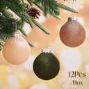 Velvet Christmas Ornaments, 12pcs Christmas Tree Ornaments Velvet 3.15 Inch Balls, Multicolor Green Brown Neutral for Xmas Wedding Party Holiday Decorations