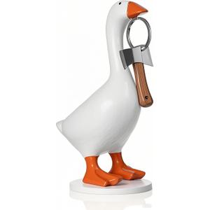 1 Pack Magnetic Goose Desk Statue, Compact 7 Inch Resin Desk Goose with Magnetic Beak for Holding Keys and Small Metal Items, Cute Desktop Decor for Office Table Home Entryway (White Base)