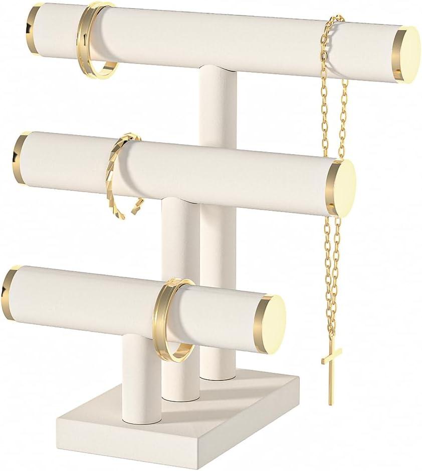Julysky Bracelet Holder Stand, Bracelet Display with 3 Tier,Jewelry Organizer Stand for Necklaces Bangles and Watches (Beige)