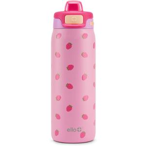 Ello Pop & Fill 18oz Stainless Steel Kids Water Bottle with Quick Fill Lid | Vacuum Insulated BPA Free Bottle with Leak Proof Straw and Chug Lid, Dishwasher Safe, Gift For Kids Teens, Strawberries