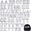 54 Pieces Iron on Sequin Letters Alphabet Patches Iron on Appliques Love Design Sew on Patches Glitter Hotfix for Bag Shoes DIY Craft Supplies(Silver)