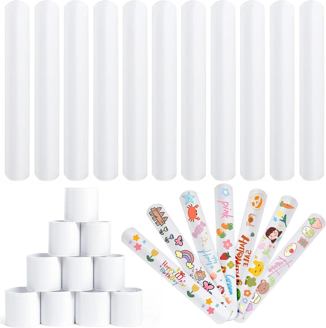 36Pcs Slap Bracelets Bulk - White DIY Blank Snap Bands for Kids Birthday Party Favors, School Crafts, Halloween Christmas Goody Bag Fillers, Creative Blank Wristbands for Events