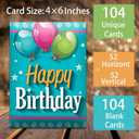 104 Unique Birthday Card Bulk, Assorted Birthday Card Box with Envelopes, Matching Stickers Greeting Card with Blank Inside - 4 x 6 Inch Perfect to Send Warm Birthday Wishes to Family Business Friends