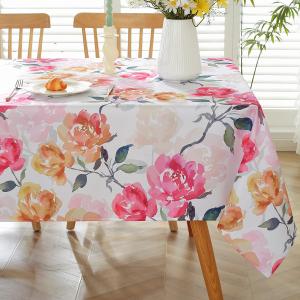 SASTYBALE Spring Pink Rose Watercolor Tablecloth 52"x70" Rectangular, Romantic Floral Polyester Table Cover, Washable Water-Resistant for Mother's Day & Date Night, Romantic Dinner, Wedding