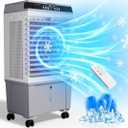 Uthfy Swamp Cooler Air Conditioner, Evaporative Air Cooler with 5.3 Gallon Water Tank, 4 Ice Box, Remote, 12H Timer, 120°Oscillation, Portable Cooling Fan with 3 Speeds for Bedroom Home Office