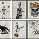 2 x Whaline 6Pcs Halloween Canvas Wall Art Prints Vintage Newspaper Style Skeleton Bat Art Poster Spooky Gothic Wall Decor for Gallery Living Room Bedroom (UNFRAMED 8 x 10in)