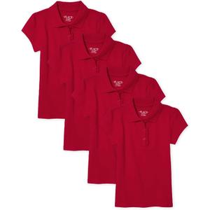 The Children's Place Girls Short Sleeve Ruffle Pique Polo,multipacks (Medium, Ruby)