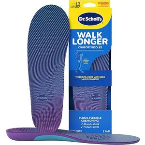Dr. Scholl's Walk Longer Insoles - Comfortable Plush Foam Cushioning Inserts for Walking, Hiking, and Standing on Feet All-Day with Arch Support - Walk 50% Longer Without Muscle Fatigue