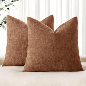 MIULEE Pack of 2 Decorative Throw Pillow Covers Soft Chenille Throw Pillows Solid Neutral Farmhouse Textured Cushion Covers Morden Home Decor for Couch Sofa Bedroom Living Room 18x18 Inch, Dark Brown