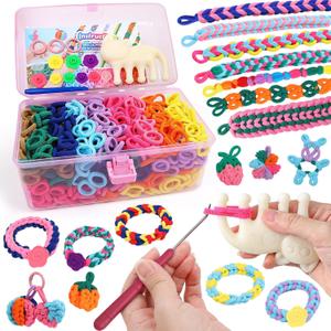 DDAI Bracelet Making Kit for Girls Ages 6-12  Arts and Crafts for Kids Weaving Loom Bracelets Kits -1000+ Colorful Elastic Cloth Loom Bands  Great Birthday Gift for Girls Boys 7 8-12 Years Old (rainbow-colored)
