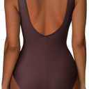 SUUKSESS Women One Piece Ruched Swimsuit Tummy Control Backless Bathing Suit (Brown, XL)