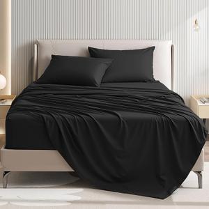 King Size 4 Piece Bed Sheet Set - Ultra Imitation Cotton-Premium Breathable & Cooling Sheets - Hotel Luxury Bed Sheets Deep Pocket up to 15"- Wrinkle, Fade, Stain Resistant (Black, King)