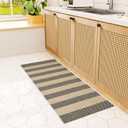 Striped Outdoor Front Door Mat 24"x51", Cotton Hand Woven Rug Indoor Doormat Washable Black and Tan Rug Runner, Foldable Front Door Rugs for Entryway/Farmhouse/Home Entrance