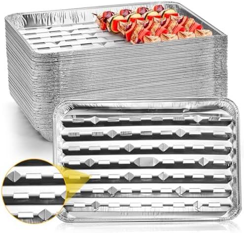 Yesland 30 Pack Disposable Aluminum Pans with Perforated Bottom for Air Circulation - 13.4 x 9 x 1.1 Inch Food Containers, Aluminum Sheet Pans for Cooking, Baking, Heating, Storing, Meal Prep, Takeout