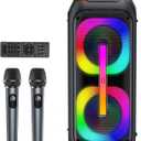 JYX Bluetooth Speaker with 2 Dual 60W 6.5" Subwoofer, PA System with 2 Wireless Mics, TWS Stereo Sound, Deep Bass & Recording for Party, 400W Peak Power Karaoke Machine