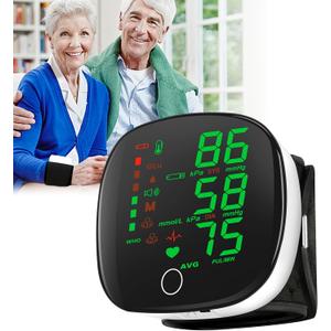 Digital Wrist Blood Pressure Monitor, 2026 Automatic BP Machine Large Tri Backlit Screen Rechargeable Pulse Rate Monitoring Meter for Home Use, 99X2 Reading Memory