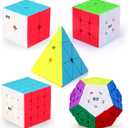 Roxenda Speed Cube Set, Speed Cube Bundle of 2x2 3x3 4x4 Megaminx and Pyramid Cube Smoothly Stickerless Magic Cubes Collection for Kids Teens & Adults [5 Pack]