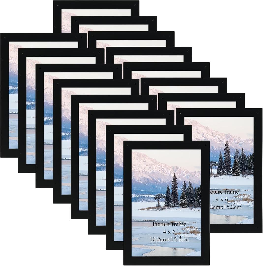Giftgarden 4x6 Picture Frame Black Set of 16, Lightweight 4 by 6 Photo Frames Bulk for Family, Office, Living room Wall Hanging and Tabletop Display