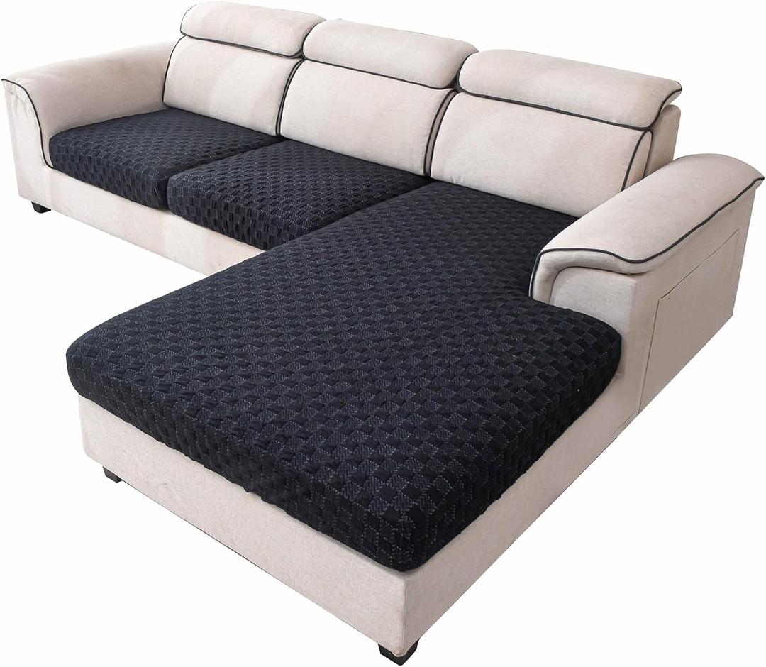 LUFEIJIASHI Sectional Couch Covers L Shape Couch Cushion Covers for Sectional Sofa,Stretch Sectional Sofa Covers Furniture Protector for Pets Dogs 3 Piece (Black, 2 Seater + 1 Chaise)