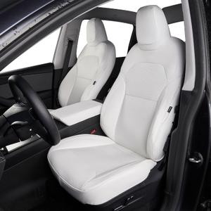 Premium White Nappa Leather Seat Covers for Tesla Model Y Refreshed Facelift Juniper 2025 2026, Full Set Custom Fit, Airbag & Seat Belt Compatible, Includes Installation Tools-White