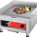 CROSSON ETL Listed 16"*16" Commercial Electric Countertop Griddle,Flat Top Griddles with Non-Stick 2/5" Thick Iron Cooking Plate for Restaurant and home use-120V/1750W,Spatula Included