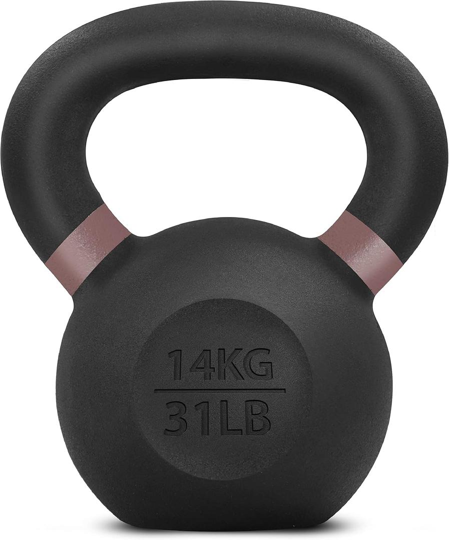 Yes4All Powder Coated Kettlebell, Cast Iron Core Kettlebells with Non-Slip Handle & Flat Bottom for Conditioning, Heavy Duty for Strength Training, 31lb - Single & Pair