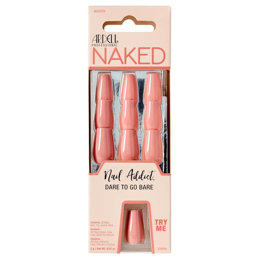 2 x Ardell Nail Addict Naked Maven, Press On Nails, Medium Coffin Shape, Nail Kit, 1-Pack (Solid Nude)