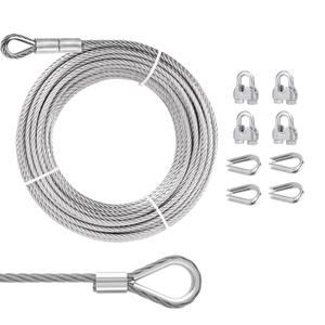 3/8 Stainless Steel Cable, PIUM 30Ft Wire Rope, Aircraft Cable with 7x19 Strands and 12000lbs Breaking Strength, 304 Stainless Steel Wire Rope with Loops for Winch Cable, Boat Lift Cable