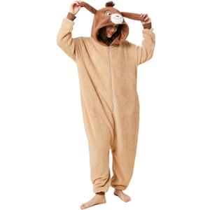 Unisex Adult Onesie Cartoon Goat Pajamas Animal Cosplay One Piece Comfy Sleepwear Homewear Halloween Costume (Brown, L)