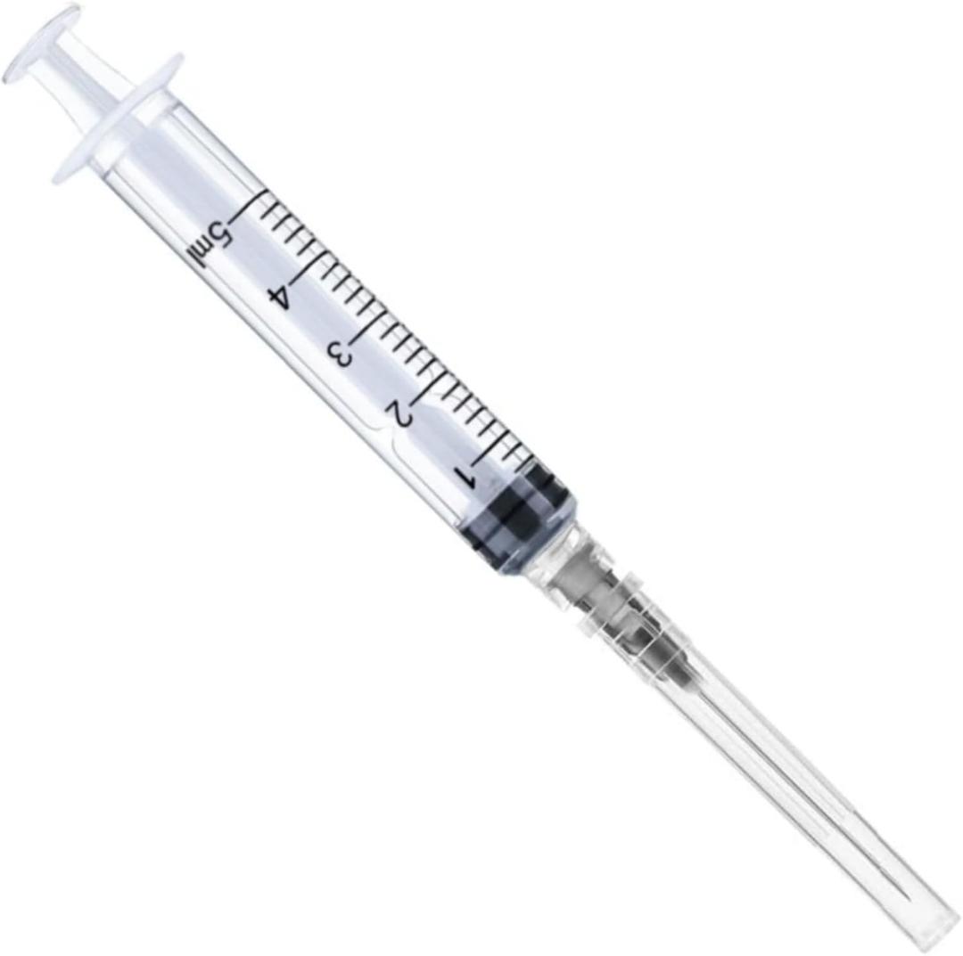 100 Pack - 5ml/cc Luer Lock Plastic Syringe with Needle 22Ga, Lab Measuring Tools for Industrial Dispensing, Science Lab and Plant Injection Supplies