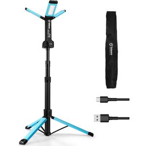 Rechargeable Work Light with Stand, GoGonova Cordless Work Light with Triple LED Lamps, 8AH Battery, 700/1200/2200 Lumen, 4000/6500K Dimmable Camping Light with Detachable TripodBlue (57 inches)