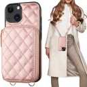 Bocasal Crossbody Wallet Case for iPhone 13, RFID Blocking PU Leather Zipper Handbag Purse Flip Cover, Kickstand Folio Case with Card Slots Holder Wrist Strap Lanyard 5G 6.1 Inch (Rose Gold)