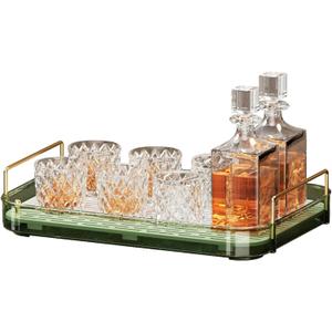 Seoneiro Whiskey Tray with Mug Holder and Drain Board - Glass and Coffee Cup Organizer, Wine Glass Decorative Organizer, Food Tray, Spice Rack (Dark Green)