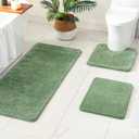 MIULEE Bathroom Rugs Sets 3 Piece with Toilet Mat and Runner Rugs, Non Slip Absorbent Microfiber Bath Mats Sets for Restroom, Machine Washable, 16''x24''+ U Shaped 20''x24''+24''x60'', Sage Green
