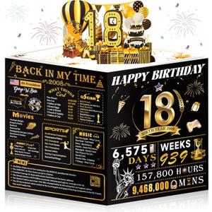 18th Birthday Card for Girl Boy Son Daughter, Big Pop Up 18th Birthday Cards for Grandson Granddaughter, Back In 2008 Funny 18 Year Old Birthday Decorations