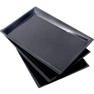 Supernal 12 Pack Black Plastic Serving Trays, 15"x10" PlasticTrays, Plastic Fast Food Tray, Heavy Duty Platters, Disposable Serving Party Platters BlackParty Serving Trays