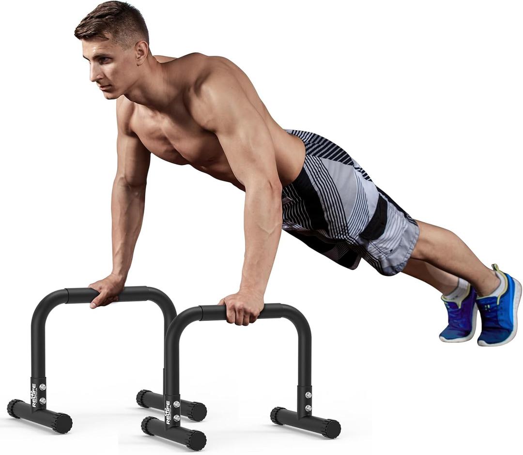 RELIFE REBUILD YOUR LIFE Dip Station Functional Heavy Duty Dip Stands Fitness Workout Dip bar Station Stabilizer Parallette Push Up Stand (Black-03)