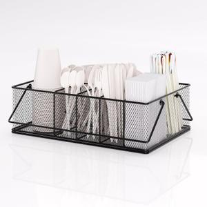 Paper Plate Organizer for Countertop, Metal Silverware Caddy with 6 Compartments for Cup, Napkin, Utensil Holder Caddy for Party, Camping, Picnic