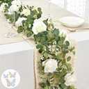 Yastouay 6.6 Ft White Flower Garland with 3D Butterfly, Artificial Eucalyptus Garland with Flowers Fake Rose Vine for Table Centerpiece Wedding Arch Baby Shower Party Room Backdrop Decor