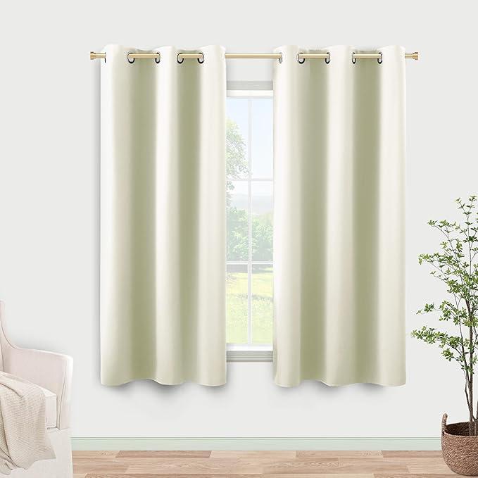 KOUFALL Small Window Curtains 45 Inch Length for Kitchen,2 Panels Set Blackout Grommet Short Room Darkening Shades Blinds for Bedroom Windows Nursery,34 Wide,Cream Off White Ivory Beige
