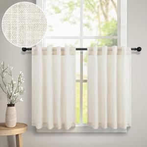 Dancurton Kitchen Cafe Curtains 24 Inch Length 2 Panels Set Back Tab Pocket Light Filtering Sheer Privacy Linen Short Curtains for Small Window Cream Colored Curtain for Bathroom 30x24 Ivory Off White (Natural)