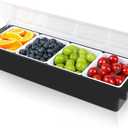 Bar Fruit Condiment Caddy With Lid,Bar Garnish Tray Caddy For Bartenders,Plastic Toppings Container For Fruits,Ice Cream,Salad(4 Compartment)